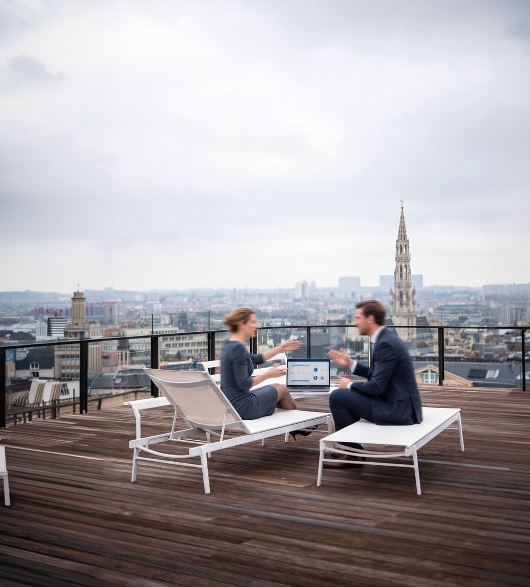 Team working on Brussels rooftop
